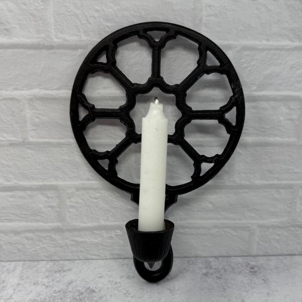 Vintage Cast Iron‎ Trivet Style Metal Wall Single Candle Sconce 8" T x 5.25" W